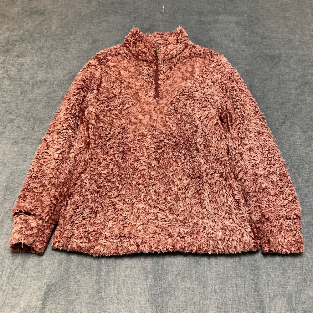 Weatherproof Vintage Sweater Womens Small Red Frosty Tipped Sherpa Quarter Zip